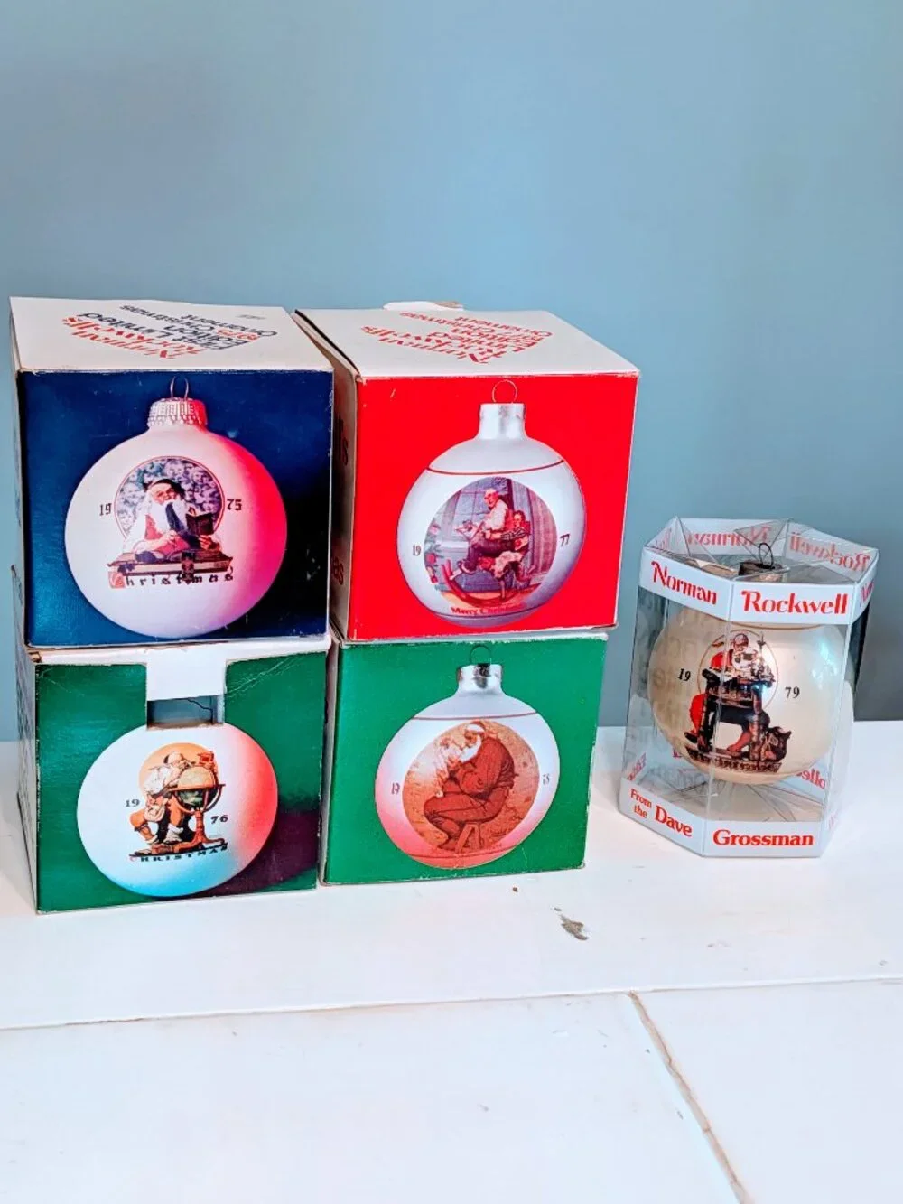Lot of 5 VTG 70s Norman Rockwell Christmas Ornaments Limited Edition Boxed Retro